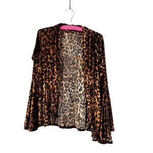 Lucky & Blessed Velvet Leopard Bell Sleeve Open Cardigan S